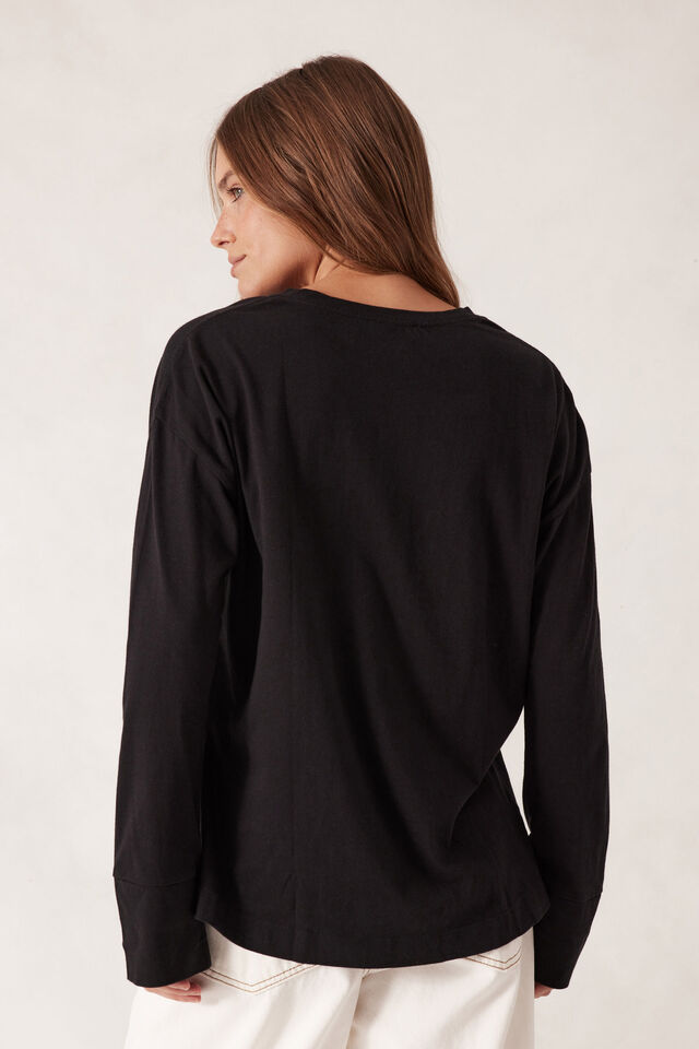 Slouchy Long Sleeve  Tee, BLACK