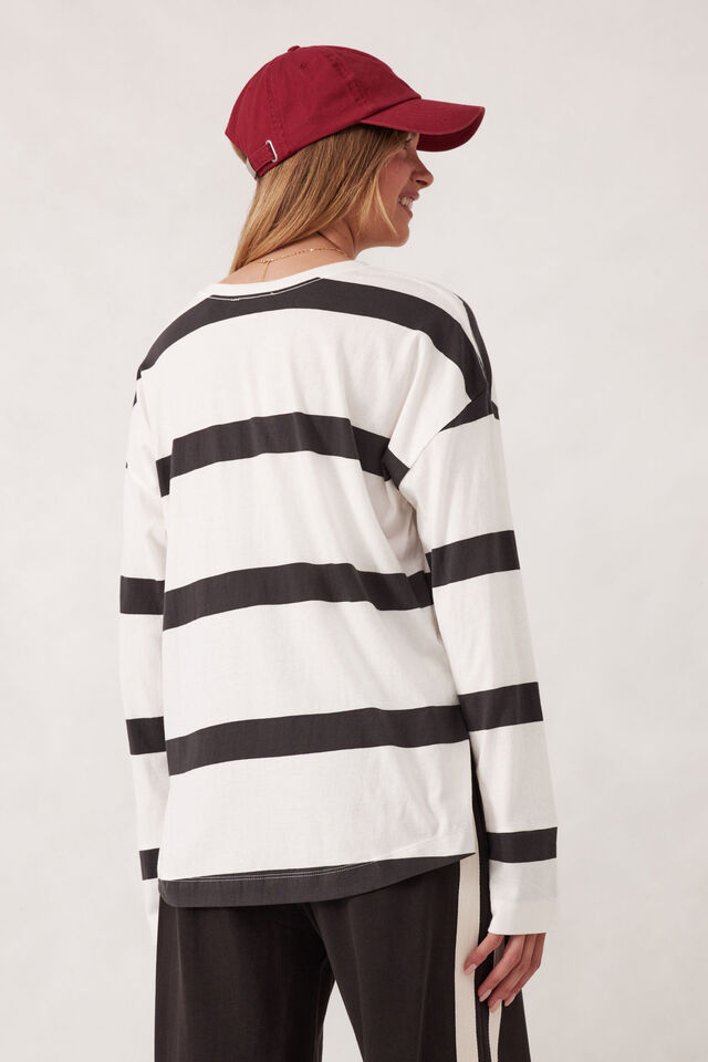 Slouchy Long Sleeve  Tee, VANILLA/PHANTOM BOLD STRIPE