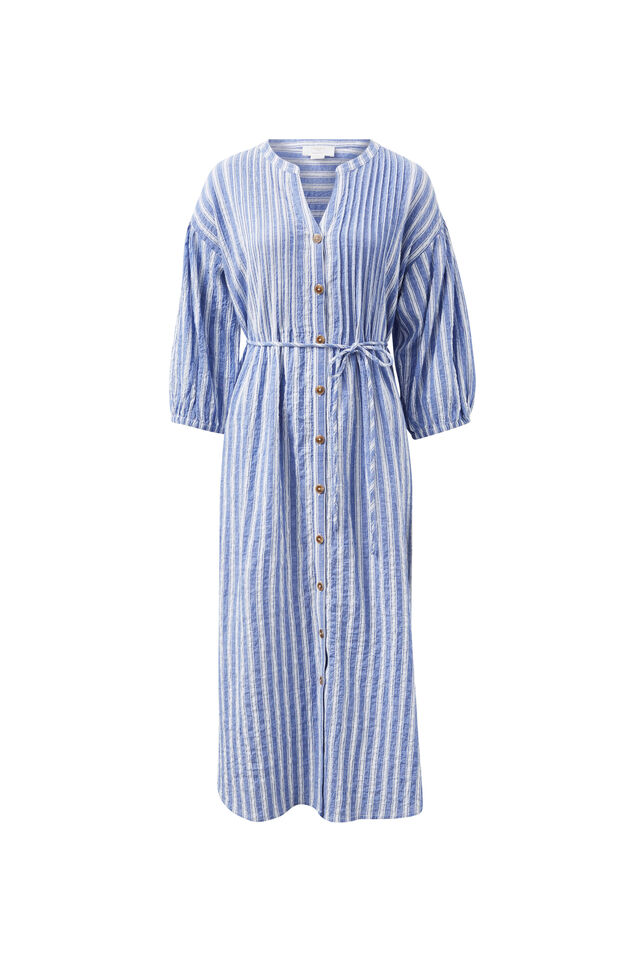 Crinkle Midi Dress, FRESH COBALT WHITE STRIPE