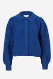 Soft Cropped Collared Cardigan In Recycled Blend, COBALT MARLE - alternate image 2