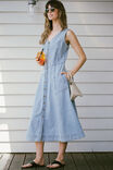 V-Neck Flared Midi Dress, WORN BLUE - alternate image 1