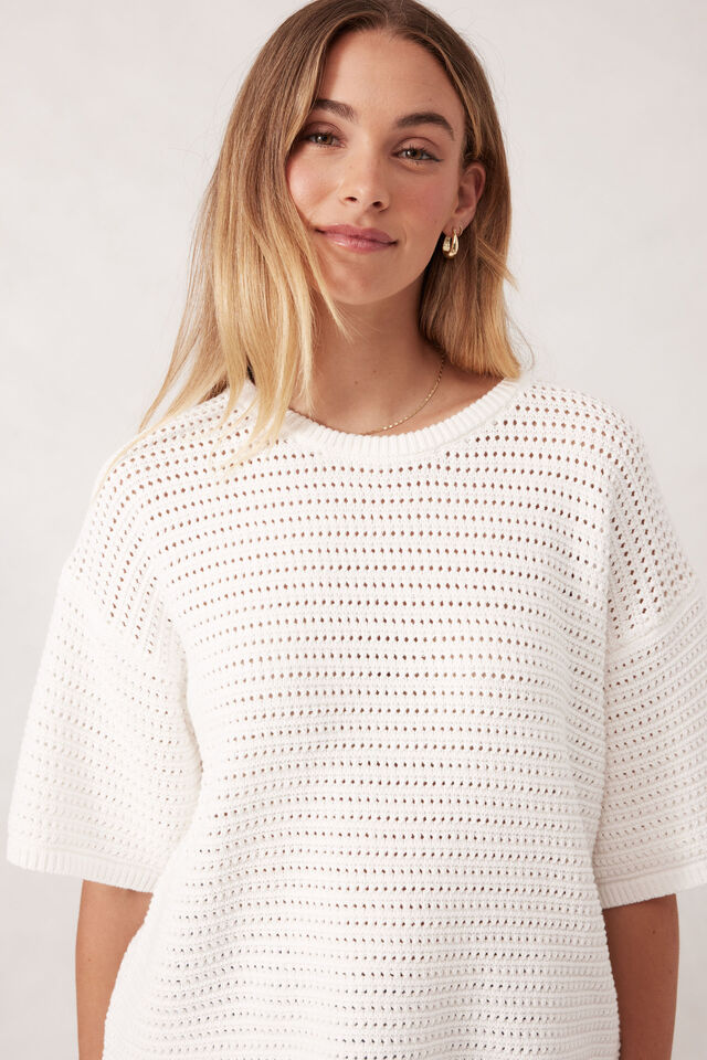 Nina Boxy Knit Tee, WHITE