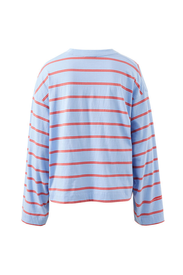 Beau Long Sleeve Slouchy Tee, CHINA BLUE/VINTAGE RED DOUBLE STRIPE