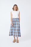 Midi Skirt In Cotton Linen Blend, BLUE SKY TAUPE GINGHAM - alternate image 3