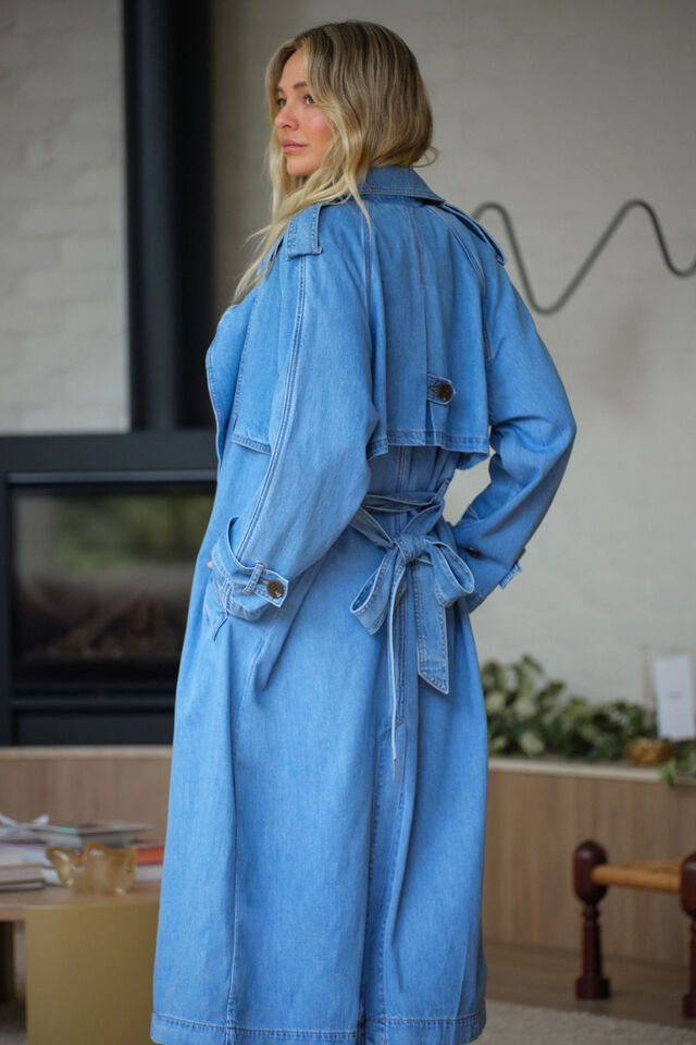 Longline Trench Coat, VINTAGE BLUE