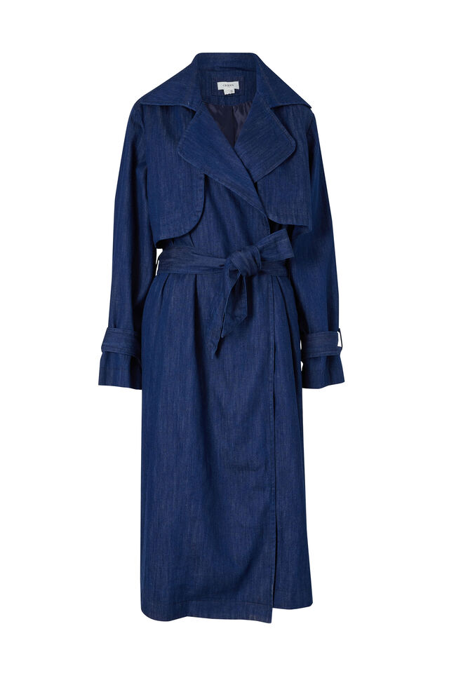 Lightweight Denim Trench Jf, DARK INDIGO