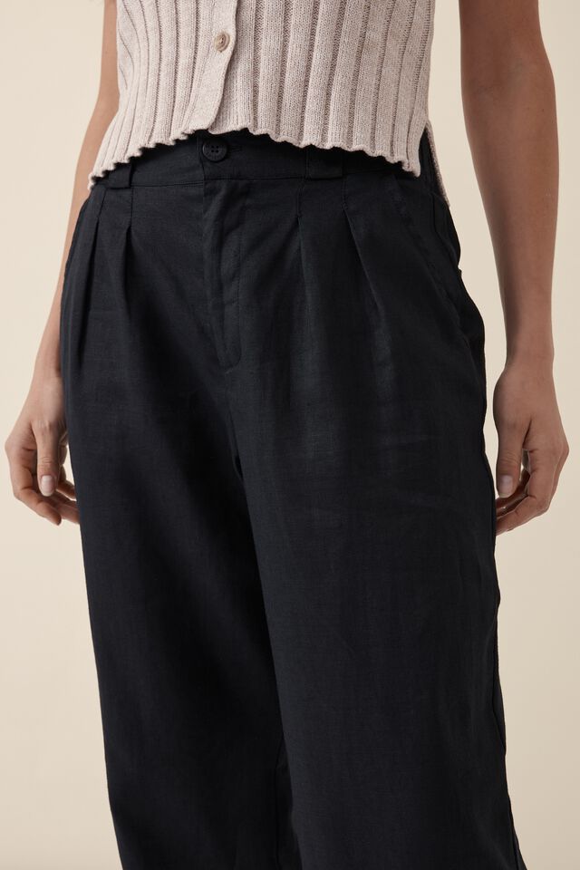 Linen Pleat Front Pant, BLACK