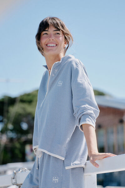 Boxy Zip Sweat, MOONLIGHT FINE STRIPE