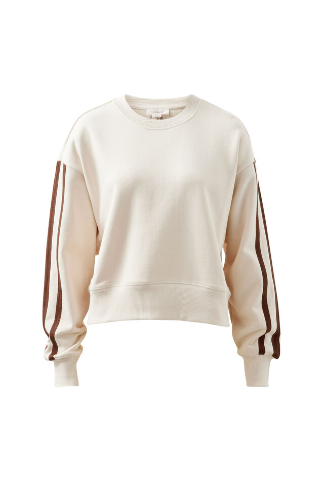 Sasha Sporty Slouchy Crew, BUFF CHOCOLATE SIDE STRIPE
