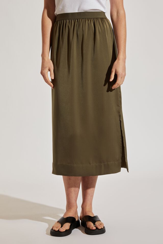 Satin Slip Skirt With Recycled Fibres, SOFT OLIVE