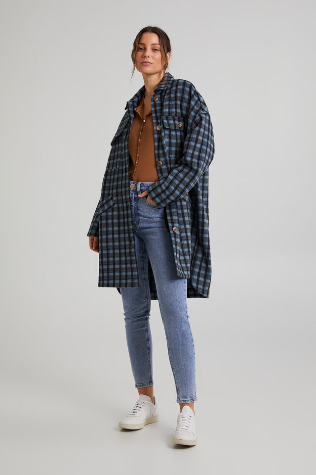 Oversized Shacket In Rescue Plaid, BLUE PLAID