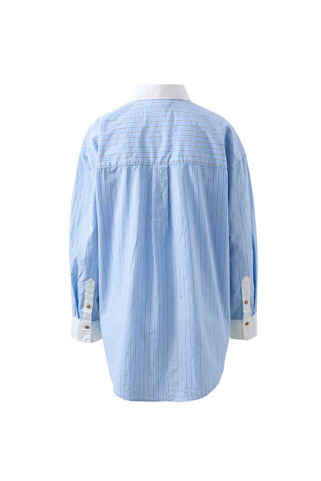 Peta Oversized Shirt, POWDER BLUE TRIPLE STRIPE