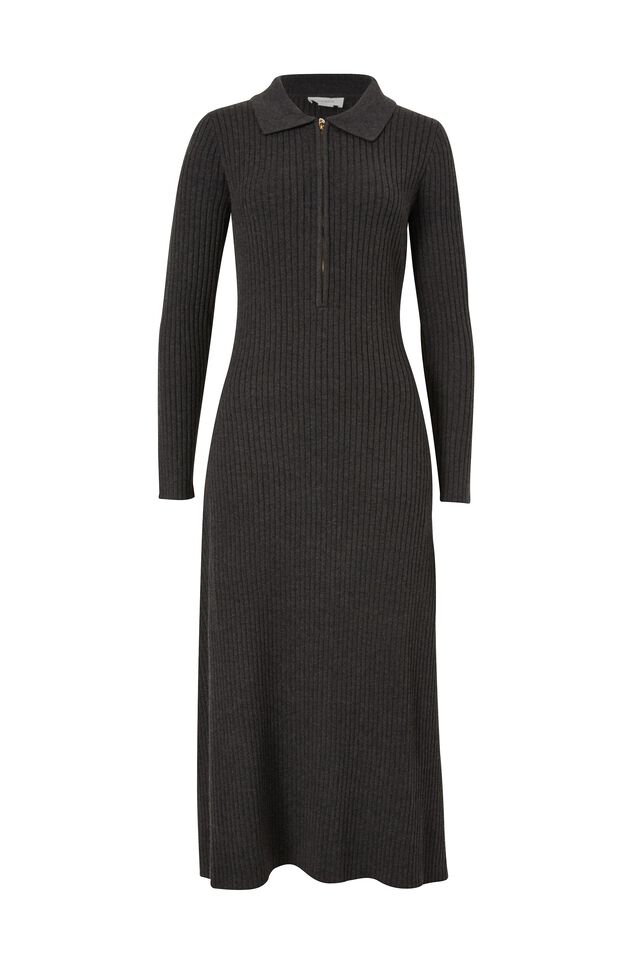 Soft Knit A-Line Dress In Recycled Blend, CHARCOAL MARLE