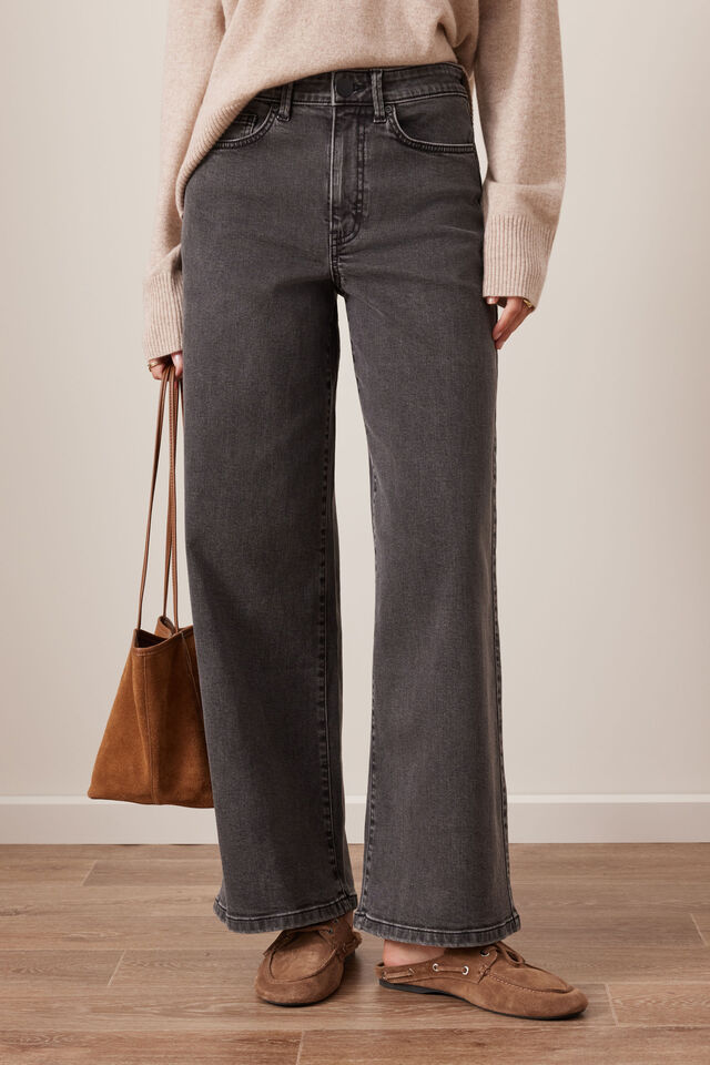 Evie Wide Leg Jean, WASHED BLACK