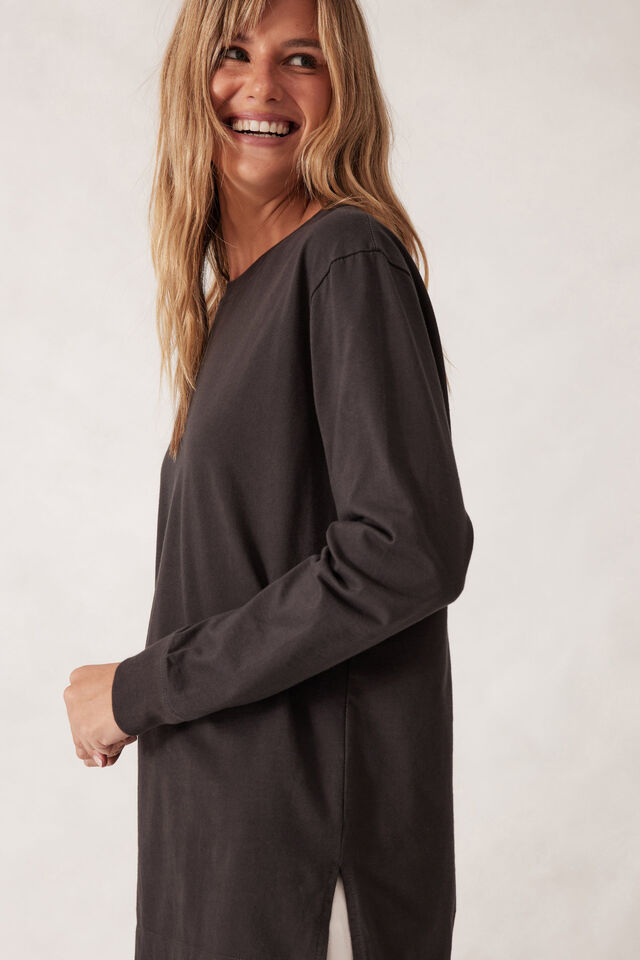 Longline Long Sleeve Cuff Tee, PHANTOM/BLACK MONOGRAM EMBROIDERY