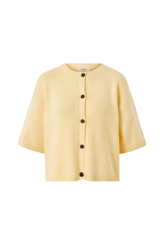 Boxy Short Sleeve Knit Cardi, BUTTER