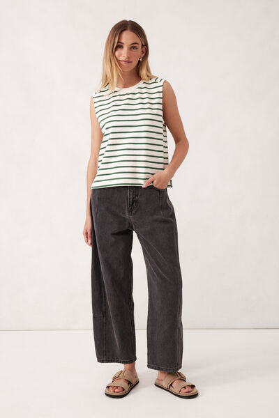 Sporty Terry Top, PINE GREEN STRIPE