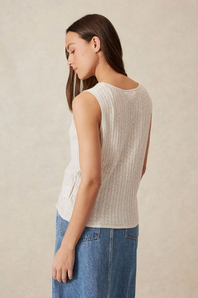 Cable Soft Knit Tank, OATMEAL MARLE