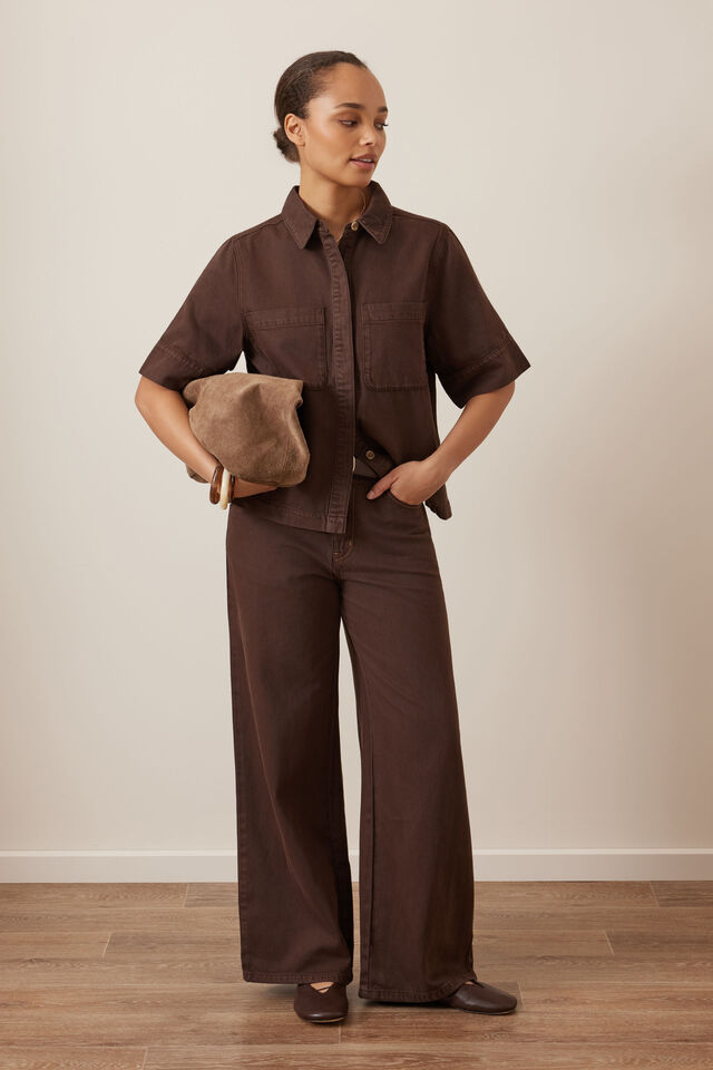 Noa Short Sleeve Shirt, CHOCOLATE