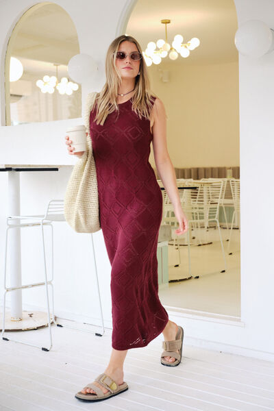 Daisy Diamond Knit Midi Dress, POMEGRANATE