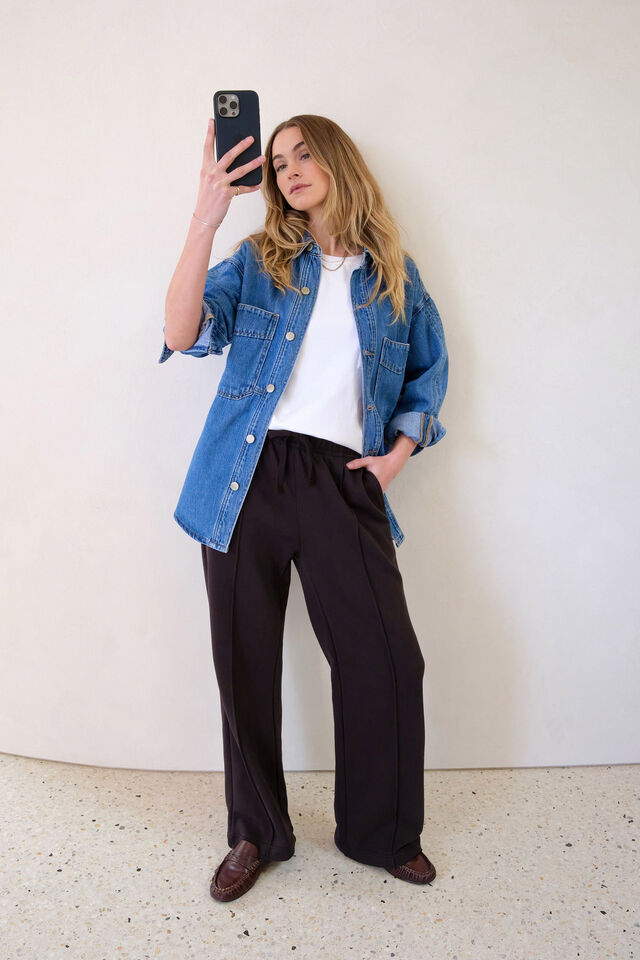 Gracie Relaxed Pin Tuck Trackpant, PHANTOM