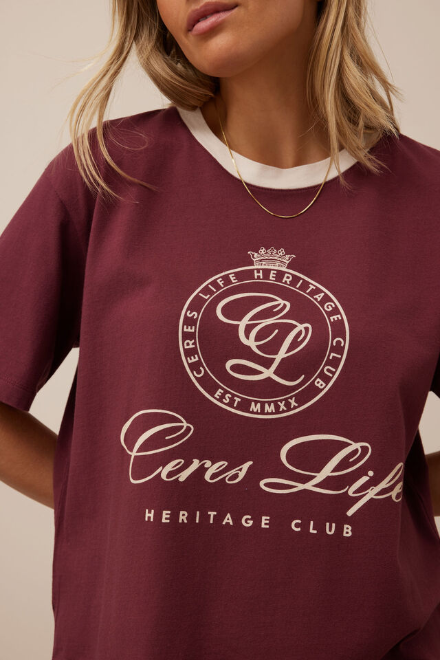 Stevie Slouchy Tee, WASHED BURGUNDY/CLUB LOGO