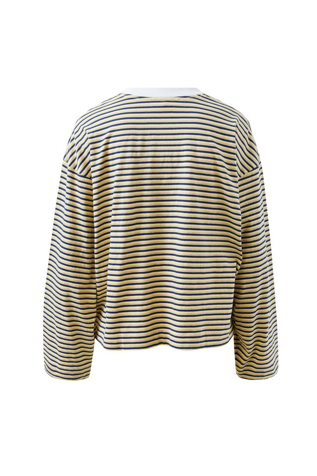 Beau Long Sleeve Slouchy Tee, HERITAGE NAVY/BUTTER/STONE STRIPE