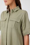 Twill Dress With Tier In Rescue Cotton, FOG GREEN - alternate image 6