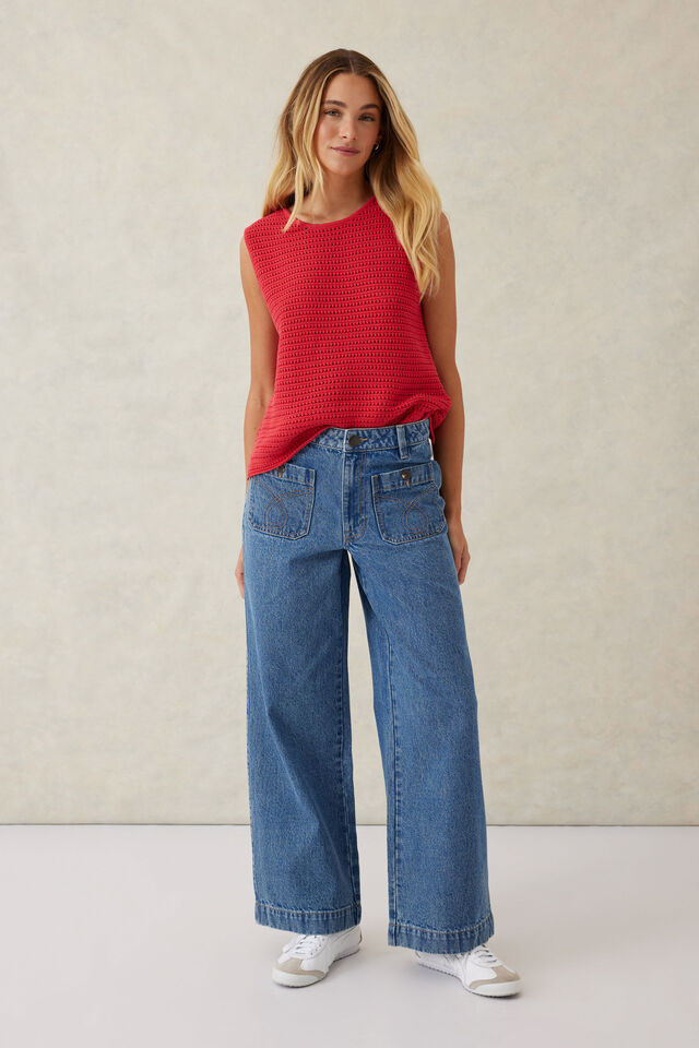 Wide Leg Stitch Pocket Jean, INDIGO