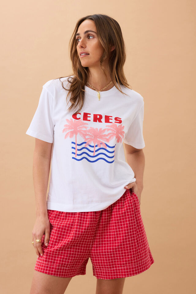 Stevie Slouchy Tee, WHITE/CERES RETRO PALMS