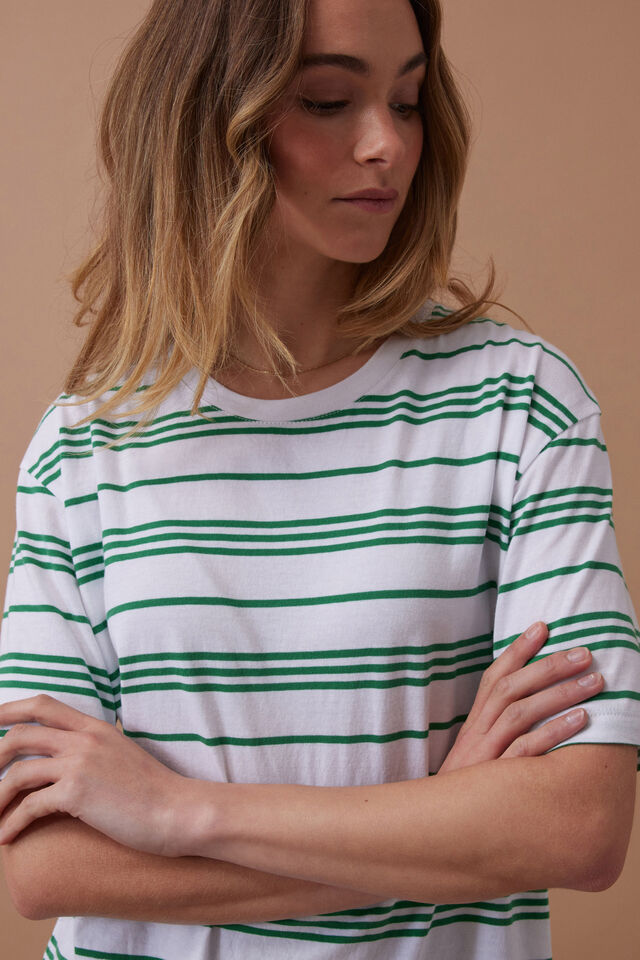Lola Longline Step Hem Tee, KELLY GREEN STRIPE