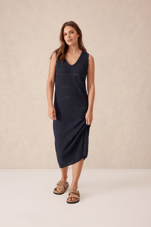 Square Knit Midi Tank Dress, NEW NAVY