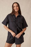 Short Sleeve Boxy Shirt, WASHED BLACK TWILL - alternate image 6