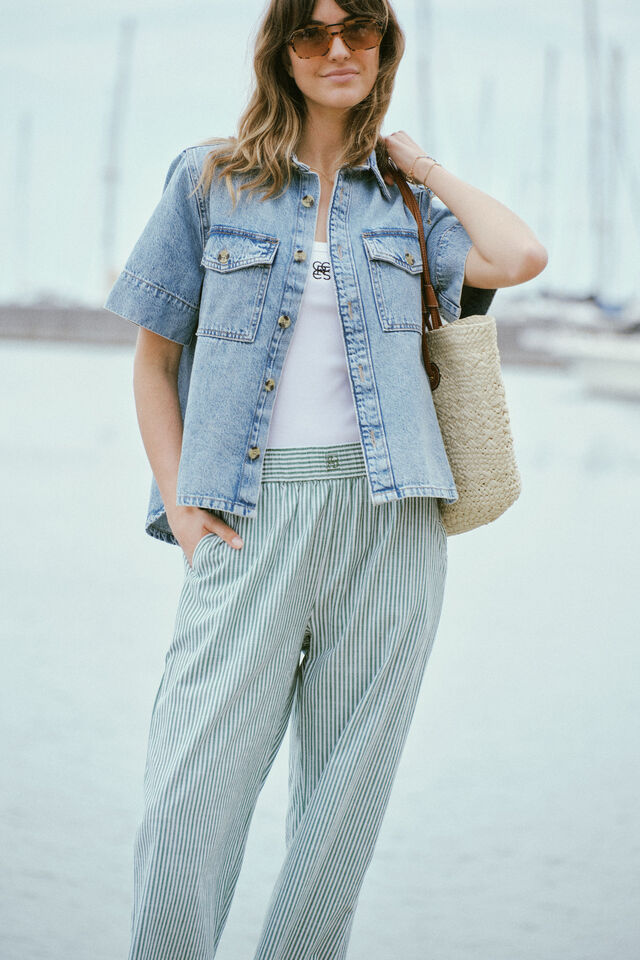 Short Sleeve Boxy Shirt, VINTAGE BLUE DENIM