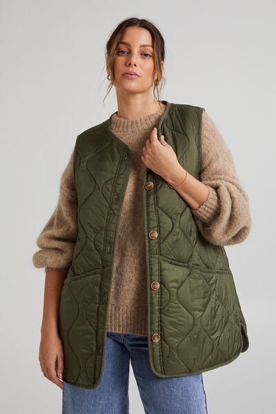 Recycled Quilted Shell Vest, SOFT OLIVE