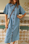 Ava Short Sleeve Midi Dress, VINTAGE BLUE - alternate image 3
