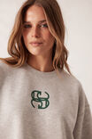 Cropped Slouchy Crew, GREY MARLE PINE GREEN LOGO - alternate image 4