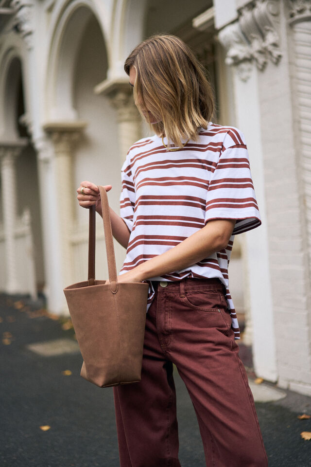 Stevie Slouchy Tee, WHITE/BURNT TOFFEE STRIPE