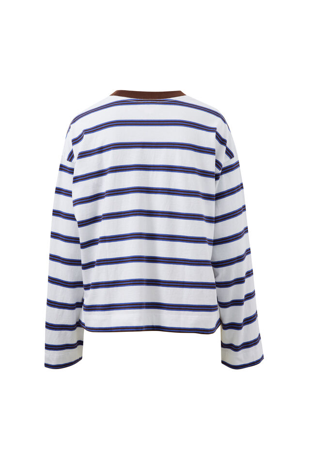 Beau Long Sleeve Slouchy Tee, WHITE/POLO CHOC STRIPE