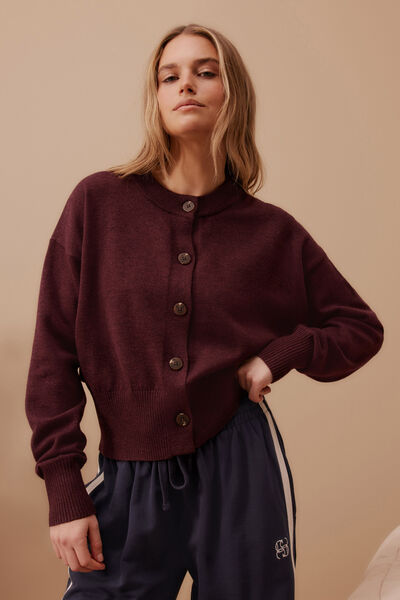 Soft Crew Cardi, WINE