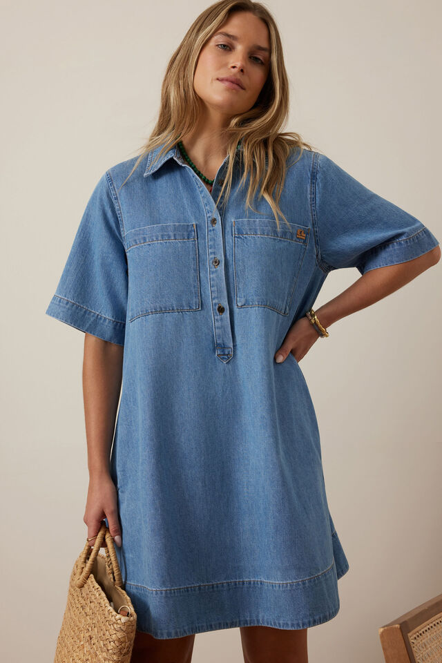 Milly Short Sleeve Mini Dress, VINTAGE BLUE