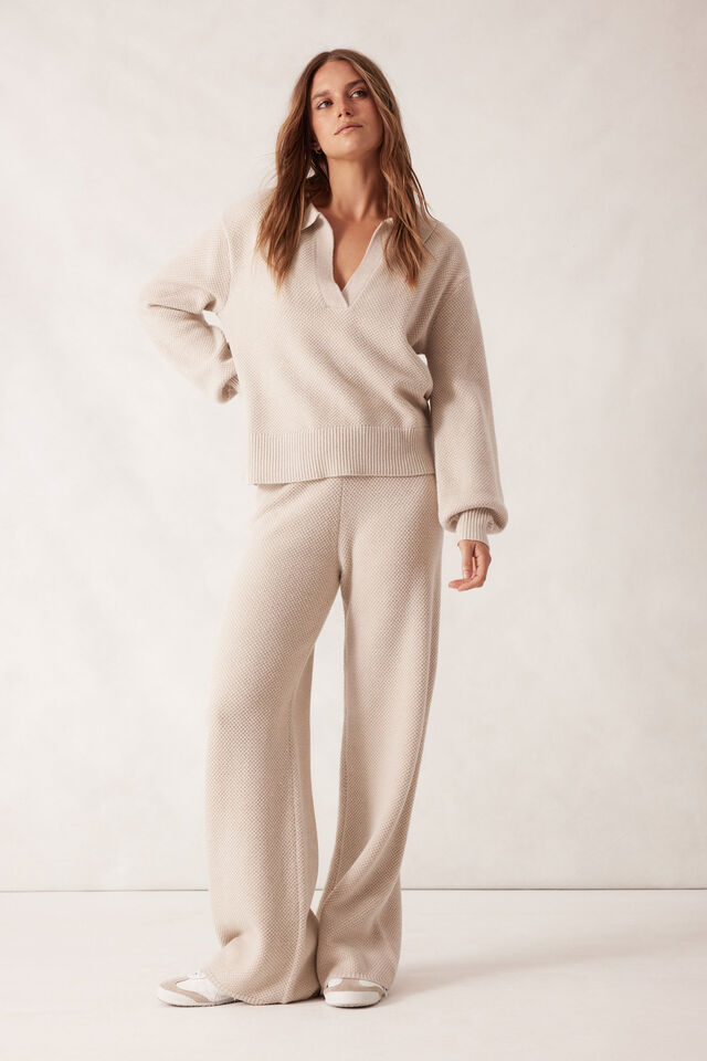 Soft Knit Pant, OATMEAL MARLE TEXTURED