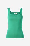 Organic Contour Rib Square Neck Tank, FRESH GREEN - alternate image 2