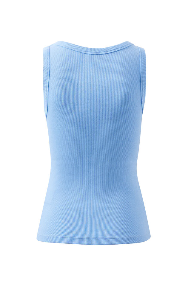 Zoe Contour Rib Scoop Tank, POWDER BLUE/ MONOGRAM EMBROIDERY