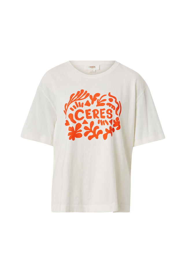 Stevie Slouchy Split Hem Tee, VANILLA/ RED PAPERCUT LOGO