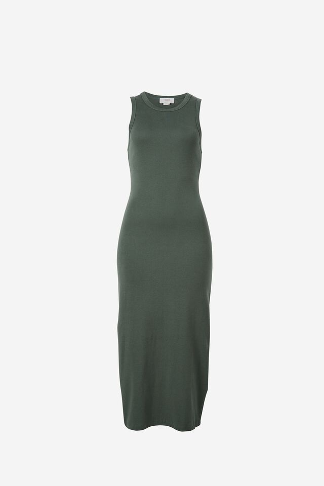Organic Contour Rib High Neck Tank Dress, SOFT KHAKI