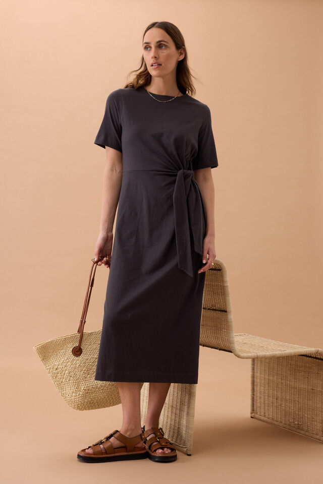 Allora Tie Midi Tee Dress, PHANTOM