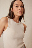 Contour Rib High Neck Tank, OATMEAL MARLE - alternate image 1