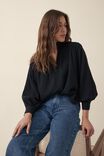 Lace Detail Henley Shirt, BLACK - alternate image 4