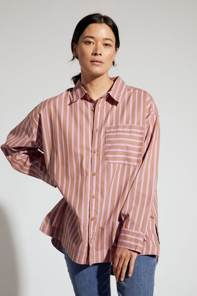 Poplin Stripe Shirt In Organic Cotton, GINGER / MUSK STRIPE